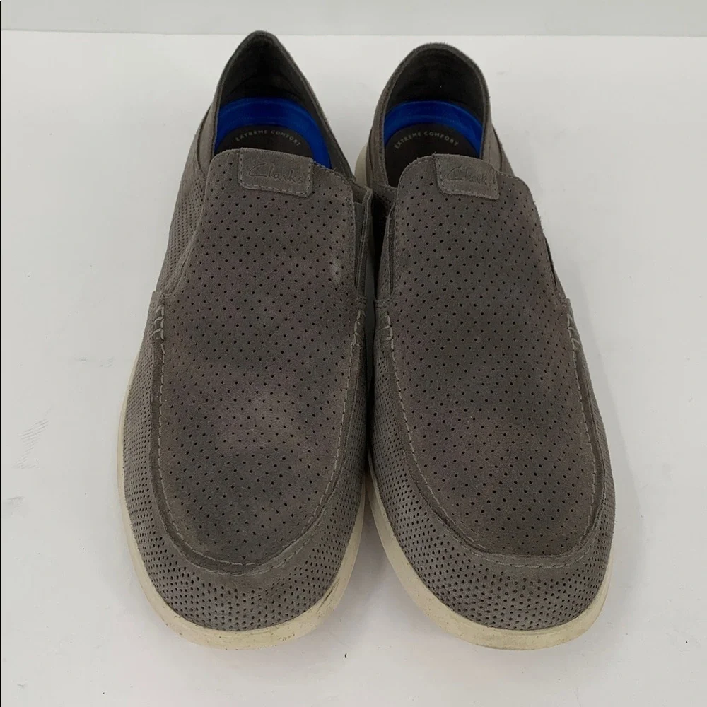 Clarks Flexway Easy slip-on loafer shoe dark gray suede comfort flexible men 13